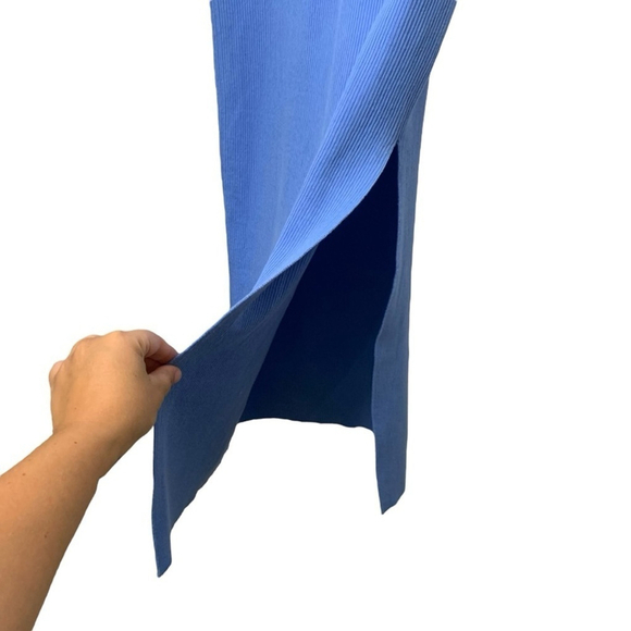 Bardot Multi Tone Ribbed Knit Short Sleeve Midi Sweater Dress Cornflower Blue S - Picture 7 of 13